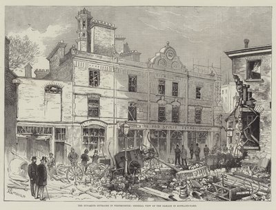 De dynamietaanvallen in Westminster, algemeen overzicht van de schade in Scotland-Yard door Alfred Courbould