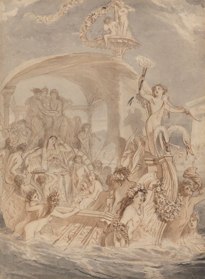 Cleopatra op de Cydnus om Antony te ontmoeten door Alfred Edward Chalon