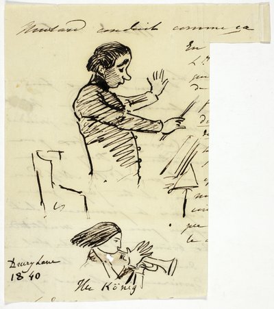 Schetsen van dirigent en trompettist door Alfred Edward Chalon