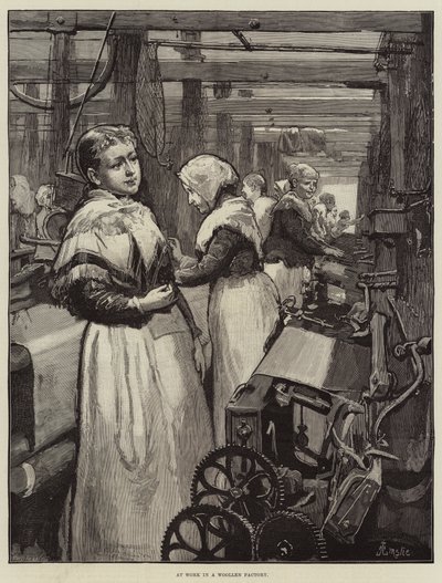 Aan het Werk in een Wolweverij door Alfred Edward Emslie