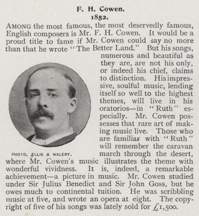 Frederic Hymen Cowen, Britse pianist, dirigent en componist (zw/w foto) door Alfred Ellis and Walery