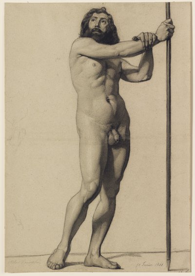 Academische figuurstudie: mannelijk naakt met een staf, 1844 door Alfred Emile Stevens