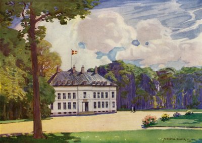 Denemarken: Kopenhagen, Bernstorf Paleis (kleur litho) door Alfred Heaton Cooper