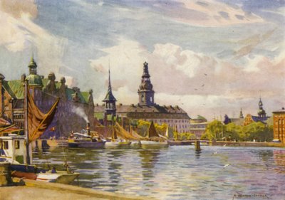 Denemarken: Kopenhagen, Christiansborg Kasteel door Alfred Heaton Cooper
