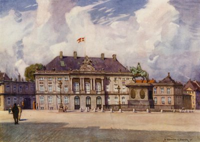 Denemarken: Kopenhagen, het Amalienborg Paleis (kleur litho) door Alfred Heaton Cooper