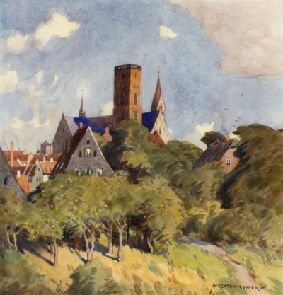 Denemarken: Ribe, een Middeleeuwse Stad in Noord-Sleeswijk door Alfred Heaton Cooper