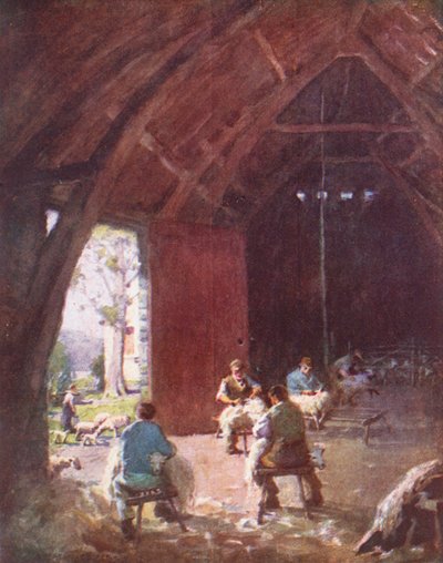 Lake District: Schapenscheren, Esthwaite Hall Farm door Alfred Heaton Cooper
