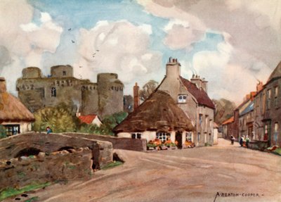 Dorp en kasteel van Nunney door Alfred Heaton Cooper