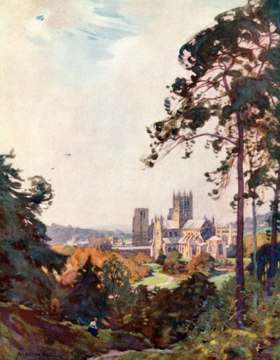 Wells Kathedraal, vanaf de Tor (kleur litho) door Alfred Heaton Cooper