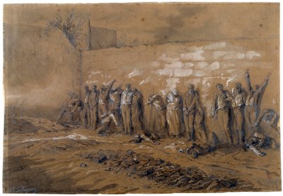 Commune van Parijs: executie van 147 strijders van de Commune aan de muur van de Federes op Pere Lachaise in Parijs op 28/05/1871 door Alfred Henri Darjou