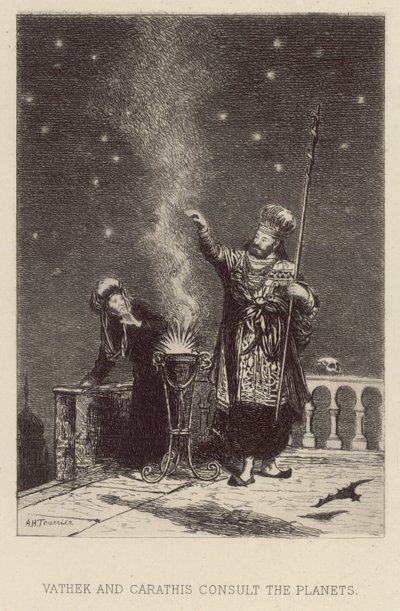 Vathek en Carathis raadplegen de planeten (ets) door Alfred Holst Tourrier