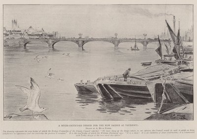 Een veel bekritiseerd ontwerp voor de nieuwe brug bij Vauxhall door Alfred Hugh Fisher