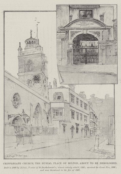 Cripplegate Church, de begraafplaats van Milton, op het punt om gesloopt te worden door Alfred Hugh Fisher