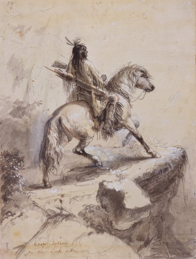 Crow Indiaan op Uitkijk, c.1837 door Alfred Jacob Miller