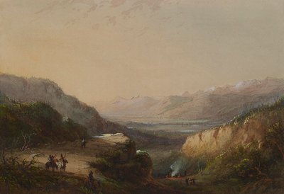 Ver uitzicht op het meer (Berg der Winden) door Alfred Jacob Miller