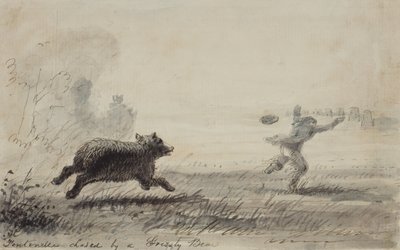 Fontenelle achtervolgd door een grizzlybeer door Alfred Jacob Miller