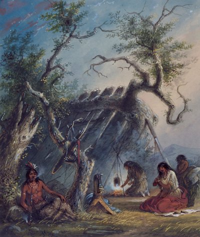Indiaanse lodge door Alfred Jacob Miller