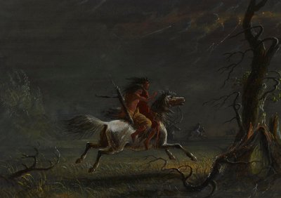 Indianen in een storm: nachtscène door Alfred Jacob Miller