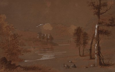 Uitzicht op meer en bergen door Alfred Jacob Miller