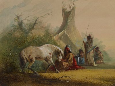 Shoshone-indiaan en zijn lievelingspaard door Alfred Jacob Miller