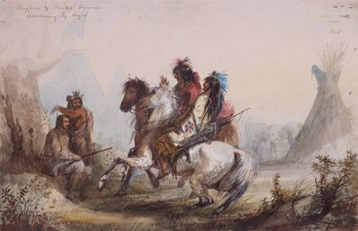 Trappers en Slangenindianen die met Tekens Praten, c.1837 door Alfred Jacob Miller