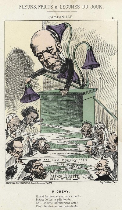 Bellflower: karikatuur over Grévy - ill. van 26/06/1871 door Alfred Le Petit, in “Bloemen, Fruit en Groenten van de Dag” door Alfred Le Petit
