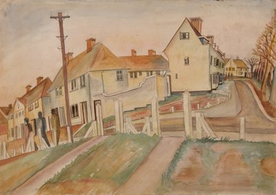 Suburban Scene (aquarel en potlood op papier) door Alfred Lomnitz