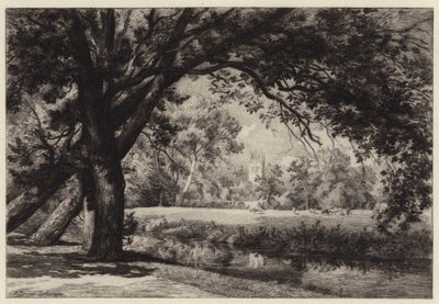 Magdalen Toren vanuit Christ Church Meadows door Alfred Louis Brunet Debaines
