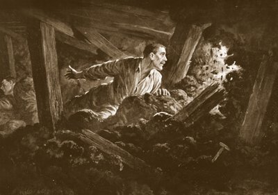 Sapper W. Hackett weigert een kameraad achter te laten die ernstig gewond was in een mijnschacht door Alfred Pearse