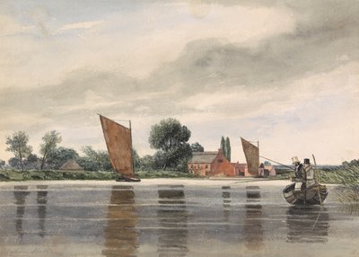 Coldham Hall, met H. Priest en C. Turner aan het vissen, 1835 door Alfred Priest