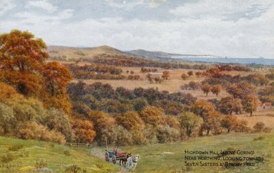 Highdown Hill (boven Goring), nabij Worthing, kijkend naar Seven Sisters en Beachy Head door Alfred Robert Quinton