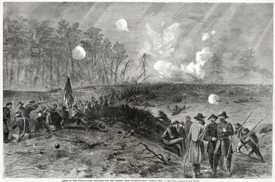 Leger van de Potomac - De strijd om de Salient, nabij Spottsylvania, Virginia. 12 mei 1864, uit Harpers Weekly, uitgegeven 1864 door Alfred Rudolph Waud