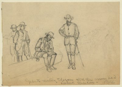 Grant schrijft telegram dat het leger de Rapidan is overgestoken door Alfred Rudolph Waud