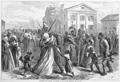 Afgezwaaide Gekleurde Vrijwilligers in Little Rock, Arkansas, uit Harpers Weekly door Alfred Rudolph Waud