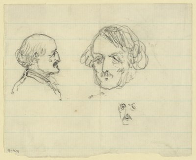 Drie borstbeelden, waaronder Benjamin Butler door Alfred Rudolph Waud