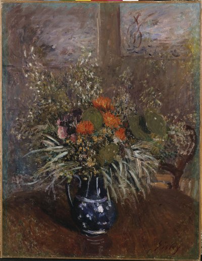 Een boeket bloemen door Alfred Sisley