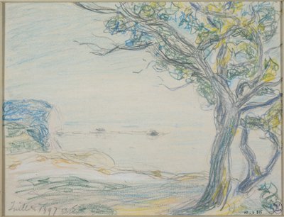 Bomen aan zee door Alfred Sisley