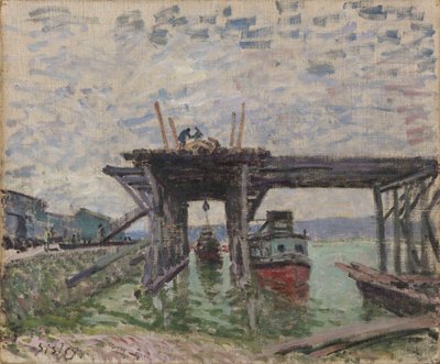 Duits: Brug in aanbouw De River Boat Garage door Alfred Sisley
