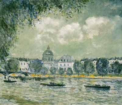 Landschap langs de Seine met het Institut de France en de Pont des Arts door Alfred Sisley
