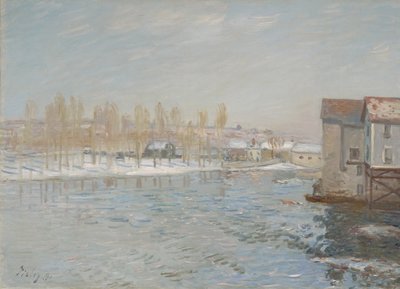 De Loing en de molens van Moret, sneeuweffect, 1891 door Alfred Sisley
