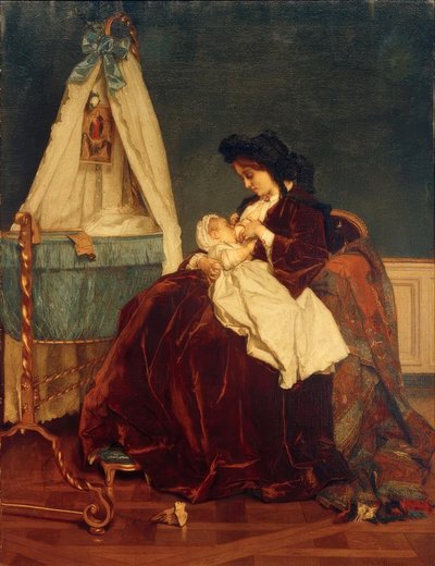 Alfred Stevens, De vrouw van de kunstenaar en zoon Léopold door Alfred Emile Stevens