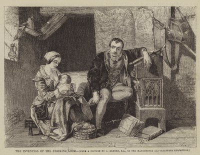 De uitvinding van het kousenweefgetouw door Alfred W. after Elmore