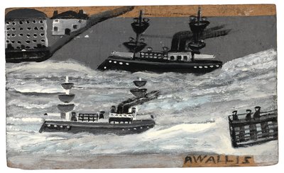 Kanonneerboten in oorlogstijd, ca 1855-1942 (olieverf op paneel) door Alfred Wallis