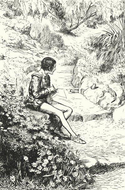 De Franse pottenbakker Bernard Palissy kijkt als jongen naar hagedissen in de tuin door Alfred Wallis Mills