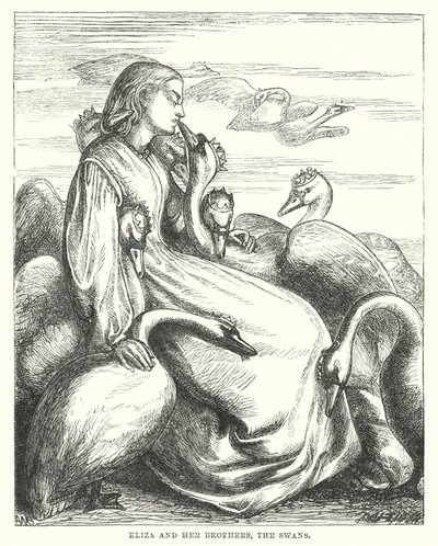 Hans Christian Andersen: De wilde zwanen (litho) door Alfred Walter (after) Bayes