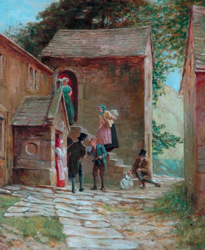 Uitzicht op de werf met figuren, Kilnhurst, Todmorden door Alfred Walter Bayes