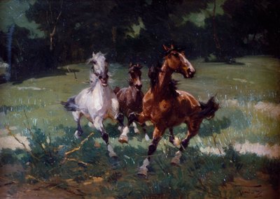 Rennende paarden, schilderij door Alfredo Tominz door Alfredo Tominz