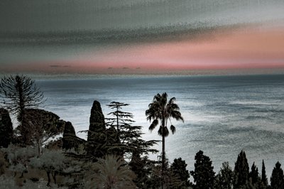 Taormina zonsondergang, 2019 (handgeschilderde foto) door Alice Gur-Arie