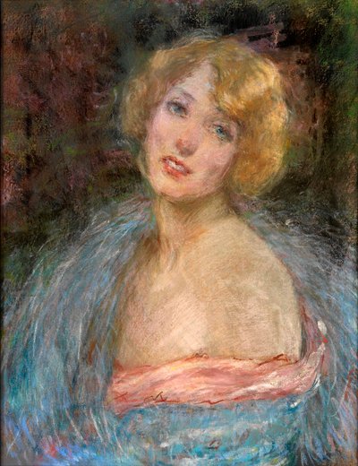 Blond meisje met boa door Alice Pike Barney