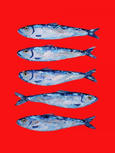 Krachtige blauwe sardines door Alice Straker